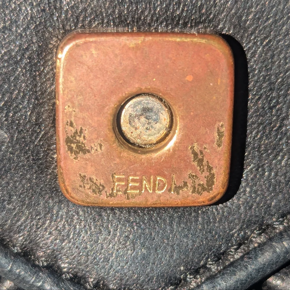 Vintage Fendi Black Woven Flap Clutch Shoulder Bag.